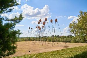 a bunch of wooden spheres in a field at Fattoria La Loggia in San Casciano in Val di Pesa