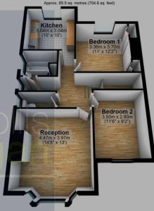 a floor plan of a house with asectional view at "Near to the Beach "- 2 bedroom Flat Sleeps up to 5 in Burnham on Sea