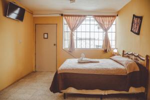 a bedroom with a large bed and a window at Hotel Shinula in Huehuetenango