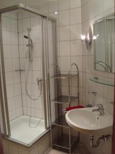 a bathroom with a shower and a sink at Room in Apartment - Ferienhaus Kahr Appartment Rosbrand in Höggen