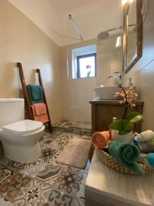 a bathroom with a toilet and a sink at Polidoros house in Palekastron +24 photos