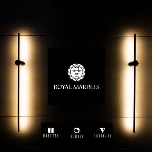 a logo for royal markets with two lights at Royal Marbles in Vilnius