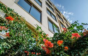 a building with flowers in front of a building at The Ray Hotel and Studios in Beirut