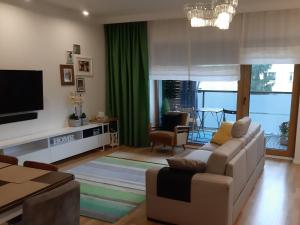 Televízia a/alebo spoločenská miestnosť v ubytovaní Apartament Robinia z miejscem parkingowym