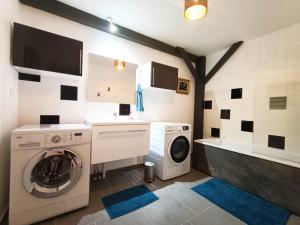 lavadero con lavadora y bañera en Superbe appartement type loft en duplex rue Buat en Châlons-en-Champagne