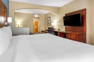 a hotel room with a large bed and a flat screen tv at Comfort Suites Georgetown in Georgetown