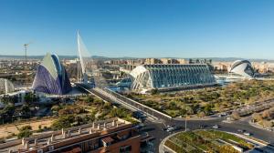 an aerial view of a city with a large building at Ilunion Aqua 4 in Valencia