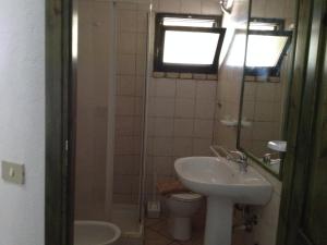 een badkamer met een wastafel, een toilet en een douche bij Il Ruscello in SantʼAnna Arresi