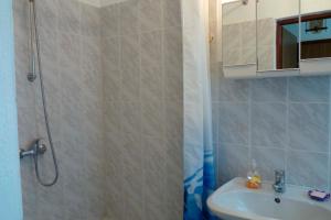 y baño con ducha y lavamanos. en Ferienwohnung Tor zur Ostsee - a55964, en Mellenthin