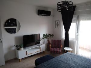 sala de estar con cama y TV en Apartman_Park en Smederevska Palanka