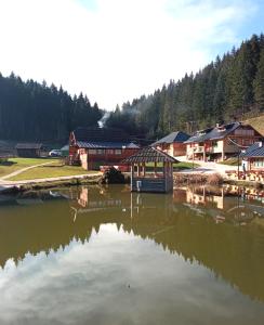a large body of water with buildings and trees at Mala koliba Dolina mira in Pale