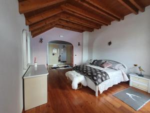 a bedroom with a bed and a dresser and a mirror at Villa Belmonte in Tresché Conca