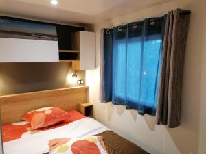 加斯泰Les Pins del Sol - camping la réserve的带床和窗户的卧室