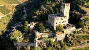 una vista aérea de un castillo en una colina en Burg Gutenfels en Kaub