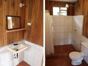 2 fotos de un baño con aseo y lavabo en Casa Colibrí, en La Suiza