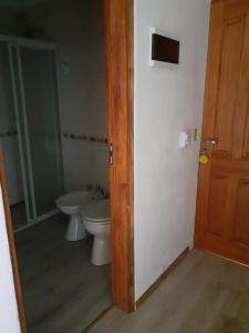 a bathroom with a toilet and a sink at Posada Shalimar in Villa Icho Cruz