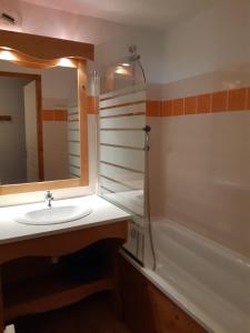 a bathroom with a sink and a tub and a mirror at Chamrousse 1700 - Les Villages du Bachat -Droseras E23 - Au pied des pistes in Chamrousse