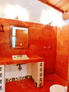 La salle de bains est pourvue d'un lavabo et d'un miroir. dans l'établissement La Buena Vista, à Puerto Ángel
