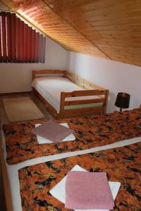 a bedroom with a bed and a rug at Pensiunea Casa Noastra in Baia de Fier