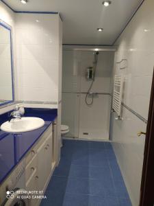 a bathroom with a toilet and a sink and a shower at Mundaka bihotzean con parking gratuito in Mundaka