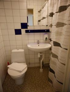 a bathroom with a toilet and a sink at Hotell Zlafen Bed and Breakfast in Karlskoga