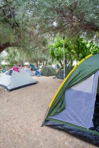 a group of tents in a field with trees at Camping Koula in Parikia