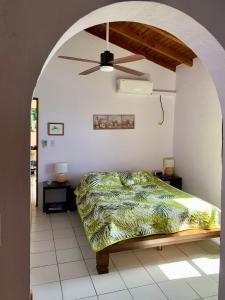 a bedroom with a bed and a ceiling fan at Ocean Shore in Philipsburg +188 photos