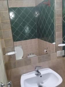 une salle de bain avec un lavabo et un miroir dans l'établissement Casa en Luján de Cuyo con pileta, à Vistalba