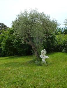 a statue in the grass next to a tree at Villa Elysae in Mougins