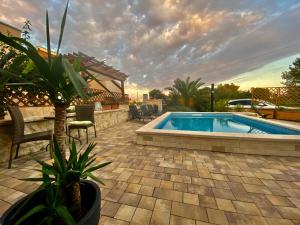 a swimming pool with a potted plant in a yard at Villa ISLAND VIR with pool in Vir