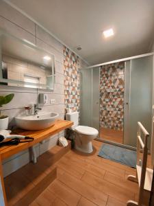 a bathroom with a sink and a toilet at Karpats'kyi Kalejdoskop in Slavske