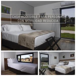 kolaż trzech zdjęć sypialni z łóżkiem w obiekcie Ventania Golf Resort w mieście Sierra de la Ventana