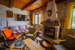 a living room with a couch and a fireplace at Guest House Lovcen in Cetinje
