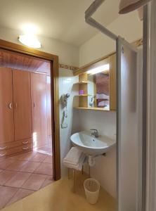 a bathroom with a sink and a shower at Hotel Milano in Piazzatorre