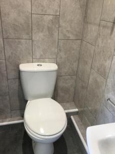 ein Badezimmer mit einem weißen WC und einem Waschbecken in der Unterkunft The Hide at Pinchbeck in Spalding