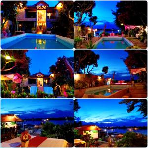 a collage of photos of a house at night at Sofa Gallery Hotel in Nong Khai