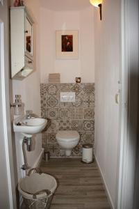 een kleine badkamer met een toilet en een wastafel bij B&B De Veldwachter in Ravels