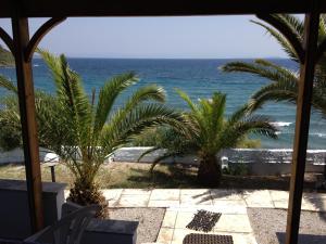een uitzicht op de oceaan vanuit een resort met palmbomen bij George Paradise in Nees Kidonies