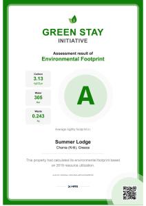 a logo for a green stay initiative at Summer Lodge in Maleme
