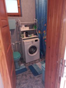 a bathroom with a washing machine and a toilet at Apartman Dunja 2 in Bajina Bašta