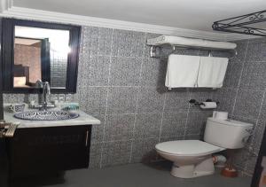a bathroom with a toilet and a sink and a mirror at HOTEL PEDRO in Chefchaouene