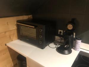 a microwave sitting on top of a kitchen counter at Love Chalet in Nancray