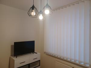 Televízia a/alebo spoločenská miestnosť v ubytovaní Apartament Artemida