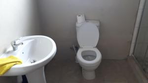 a bathroom with a white toilet and a sink at C - Land guest house Meyerton in Meyerton