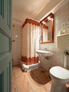 a bathroom with a toilet and a sink at Hotel Cabernet in Villánykövesd