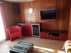 Uma televisão e/ou sistema de entretenimento em Ferienwohnung Tschudiboden