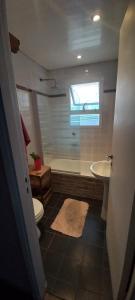 a bathroom with a shower and a toilet and a sink at Excelente DPTO a cuadras del mar in Mar del Plata
