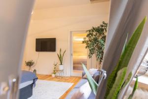 TV a/nebo společenská místnost v ubytování Zentral in Coburg: Exklusive Stadtwohnung – ideal für Gruppen