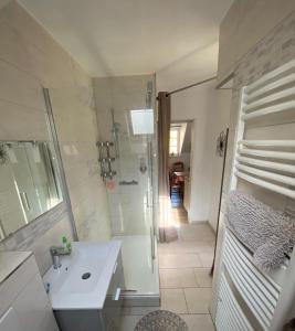 a bathroom with a shower and a sink at Coeur d'alsace in Kaysersberg