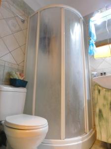 イオアニナにあるHOME SWEET HOMEのバスルーム(シャワー、トイレ、洗面台付)